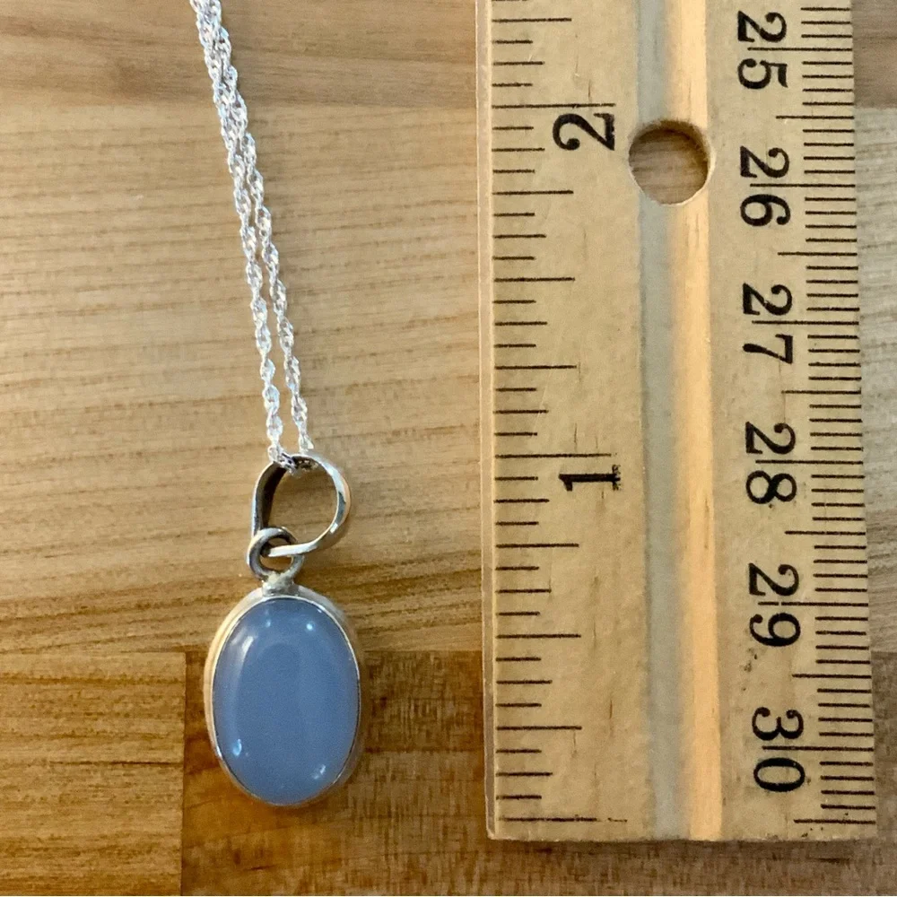 Blue Chalcedony Solid 925 Sterling Silver Pendant Necklace - Picture 3 of 5